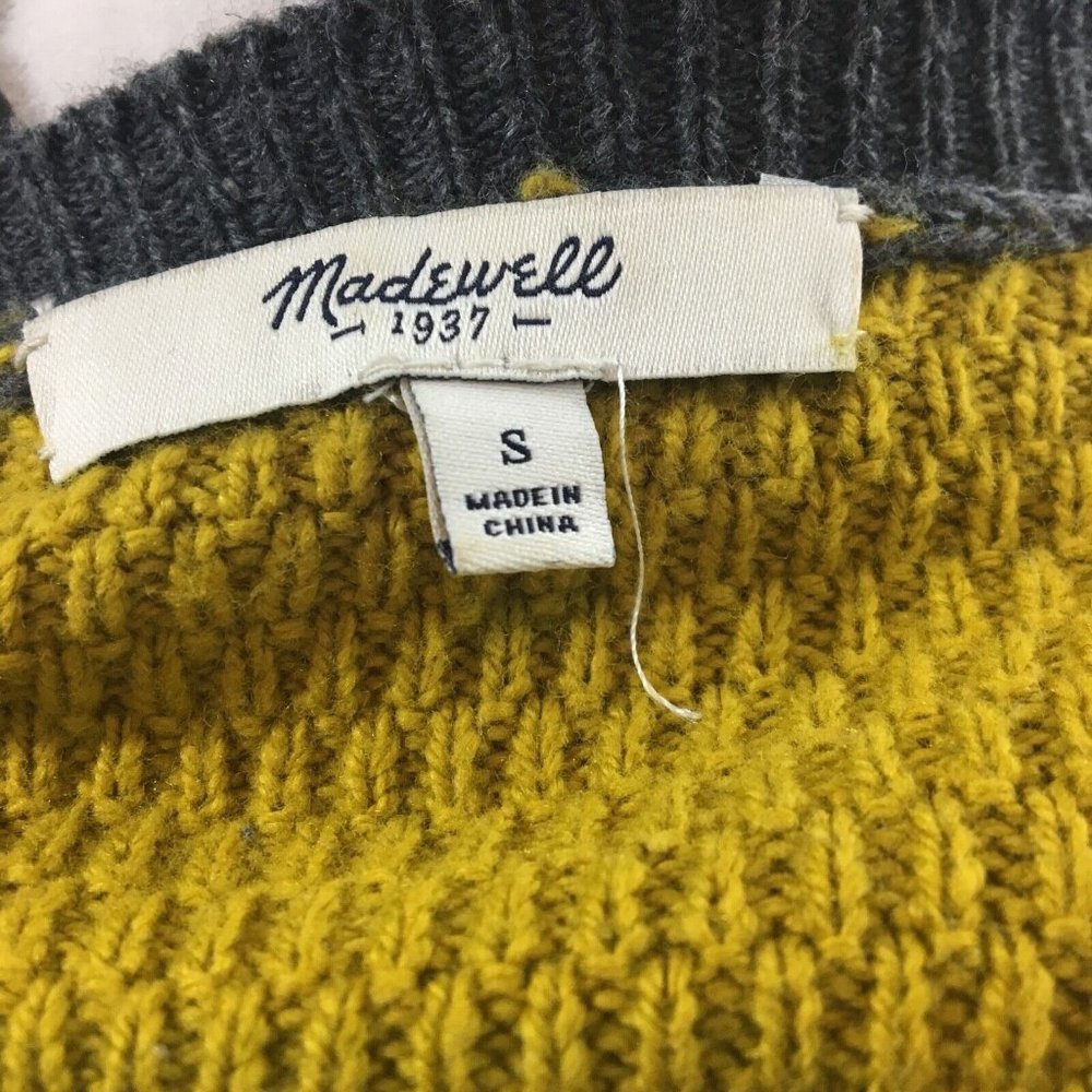 Grey and Yellow Striped Madewell Pullover Sweater Crew Neck Long Sleeves Size S - Picture 5 of 6